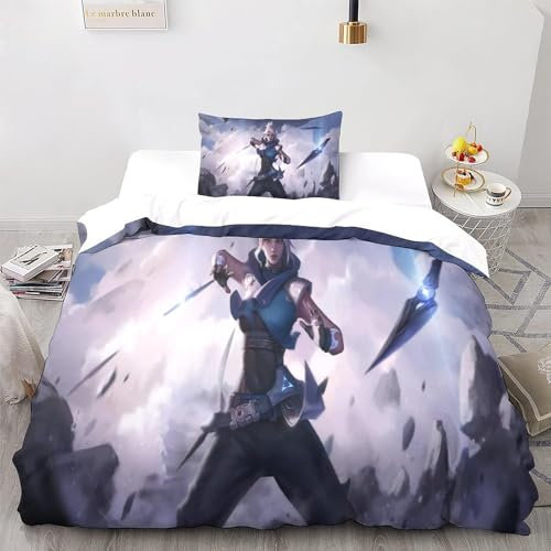 GeRRiT Valorant Bettbezug und Kissenbezug,Mikrofaser Bettwäsche-Set - 3D Digital Print dreiteiliger Bettwäsche(Bettbezug + Kissenbezüge) (Jett, Single 135 * 200cm)