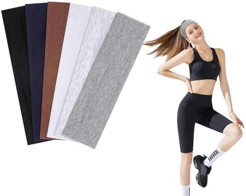 Haarband Damen Dünn Sommer,6Pcs Sportliche Stirnband Schweißresistentes Stirnband Baumwoll-elastischer Schweißband für Frauen Sport Yoga Laufen Fitness