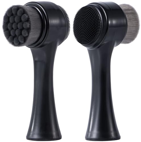 Yebeauty Gesichtsreinigungsbürste, Doppelseitiger Silikon-Gesichtsschrubber, Weiche Bambuskohlefaser-Peeling-Gesichtswaschbürste, Zum Massieren, Schminke-Entfernung, Schwarz