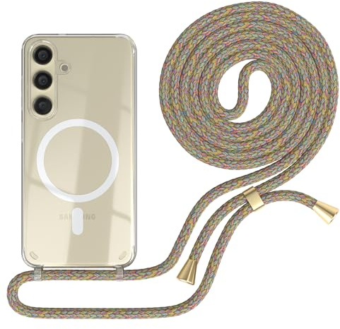EAZY CASE - Handykette kompatibel mit Samsung Galaxy S24 Kette zum Umhängen Stoßfest Handyhülle für Galaxy S24 Silikon Hülle mit Band Handytasche Transparent als Fallschutz in Rainbow