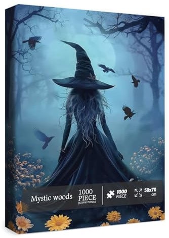 BBOLDIN Halloween Hexe Puzzle 1000 Teile für Erwachsene - Gothic Horror Urlaub Puzzle mit Blume, Vogel, Mond - 60.7 x 60.7 cm - Karton - ab 16 Jahren - Expertenlevel
