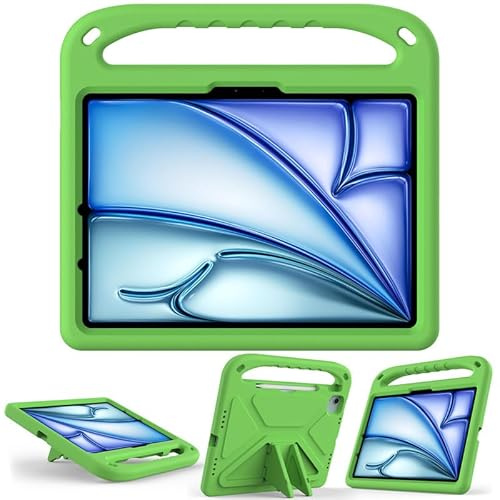 Tablet-Schutzhülle für iPad Pro 11 Zoll, M4 2024, iPad Air 11 Zoll, M2 2024, kinderfreundlich, EVA-Schaum, leicht, stoßfest, langlebig, Tablet-Abdeckung mit Griffständer, grün