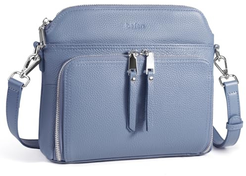 befen Echtleder Umhängetasche Damen RFID-Blockierung Handtasche Mittelgroß, Leder Crossbody Bag mit Integrierter Brieftasche, Schultertasche Damen Handytasche mit Verstellbar Schultergurt Hellblau