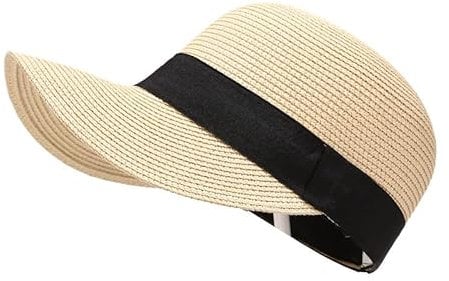 Beach Cap Handmade Sun Visor Baseball Cap Straw Hat Weave Sun Cap Sun Hat (Straw, Beige)