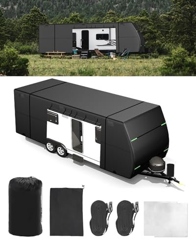 SUPAREE Wohnmobil Abdeckung Winter Wohnwagen Schutzhülle Wasserdicht Wohnwagen Abdeckplane Atmungsaktiv UV Schutz 300D Oxford mit Abdeckung für Stützrad Und Aufbewahrungstasche 610 x 235 x 250cm