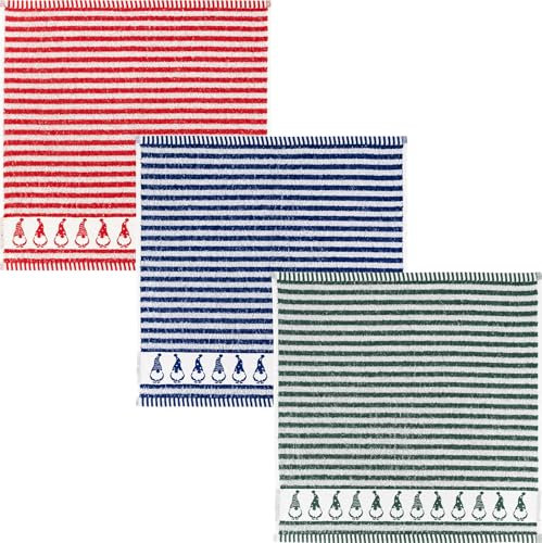 Kracht Frottier-Geschirrtuch Wichtel 3er-Pack Baumwolle rot/blau/grün Größe 50x50 cm
