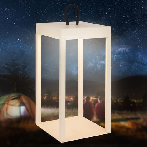 BRILONER - LED Tischlampe kabellos mit Touch, dimmbar in Stufen, Akku & Lichtquelle tauschbar, IP44, Warmweißes Licht, LED Laterne, Tragbare Dekolampe, Lampe, Terrasse, 13x13x31,5 cm, Beige