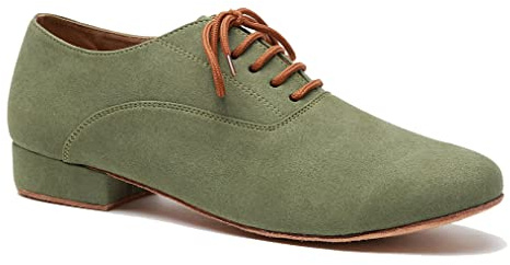 MINITOO Mens Dance Shoes Block Standard Heel Synthetic Leather Ballroom Dancing Shoes L274 Green UK 11