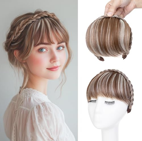 S-noilite Pony Fransen Haar Pony Perücke, Synthetische geflochtene Haarverlängerungen, Hellbraun Mix Blond Blond