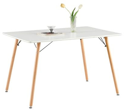 H.J WeDoo Mesa de Comedor Rectangular de Madera de Haya, para 4 sillas, Mesa de Comedor con Patas de Madera MDF, Color Blanco, 120 x 80 cm (Solo Mesa)