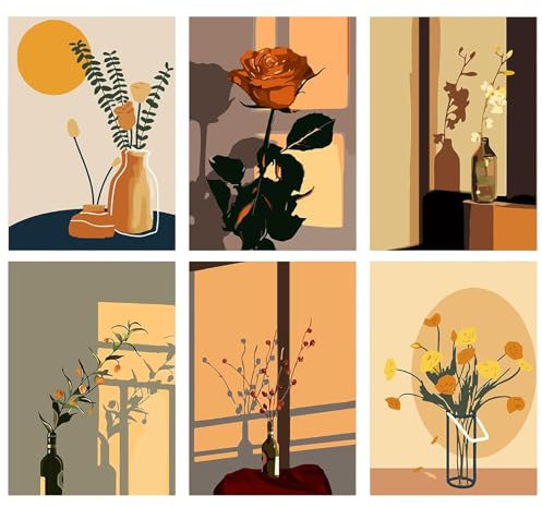 JATOK 6 Stück Malen Nach Zahlen Erwachsene, Paint by Numbers Malen Nach Zahlen, DIY Rosen mit Pinseln und Acrylfarben Handgemalt Ölgemälde Leinwand für Home Decor, Ohne Rahmen (20x30cm)