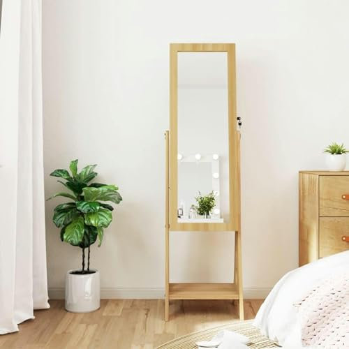 CNPRAZ Miroir de Rangement Pleine Longueur avec Meubles de Rangement-Ensembles de Meubles-Miroir Armoire à Bijoux avec lumières LED sur Pied