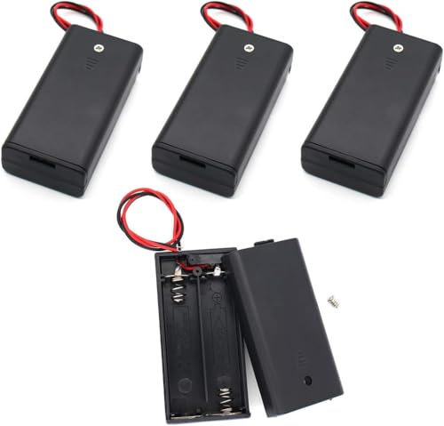 4 Stück 2×1.5V 3V AA Kunststoff Batteriehalter mit Hülle, Anschlusskabel und EIN/AUS Schalter, 2X Mignon 'AA', AA Batterie Halterung