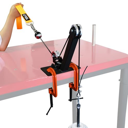 J Bryant Arm Wrestling Desktop Training Pulley System Professional Equipment Kit, Wrist and Forearm Enhancer with 1.5m Adjustable Cable, Aluminium Rotating Pulleys, Loading Pin, and Training Strap