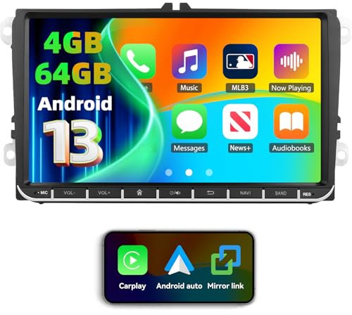 8-Core 4G+64G Android 13 Autoradio per VW Golf 5 6 Passat Seat Touran Skoda Tiguan 2 Din 9 Pollici con CarPlay Android Auto Schermo Diviso Touchscreen Navi GPS WiFi Mirror Link FM/RDS SWC Canbus
