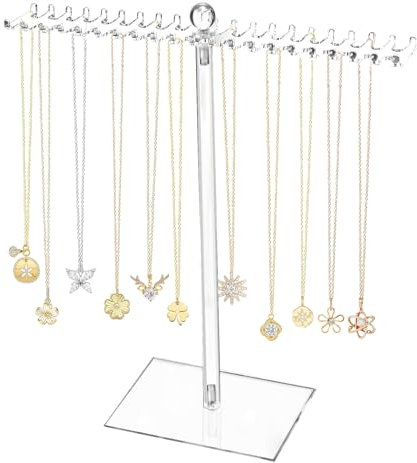 Niuoppy Necklace Display Stand, Clear Acrylic Jewellery Organiser Stand with Bilateral Hooks, Jewellery Display Stand Holder for Necklaces Bracelets Ring (Transparent)