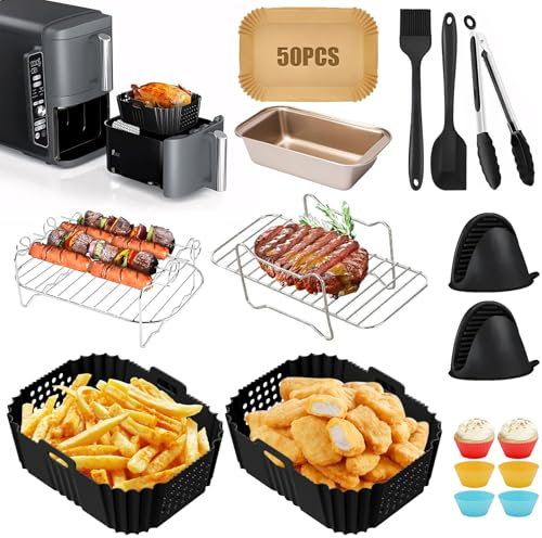 Silicone Moule Air Fryer pour Ninja, Accessoires Air Fryer pour Ninja Double Stack XL 9.5L SL400EU, Dual Zone AF400EU AF451 AF500EU, Accessoires- Moule Silicone, Grille Racks etc