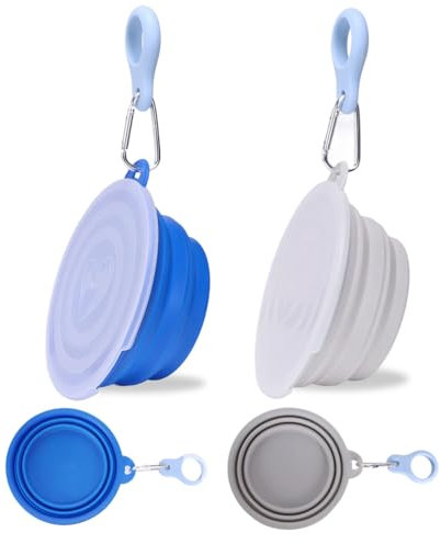GOZINA Collapsible Dog Bowl, 2 Pack Silicone Travel Dog Bowl with Cover and Carabiner - Portable Mini Pet Food & Water Travel Bowl, Collapsible Bowl for Cat Puppy Little Pet