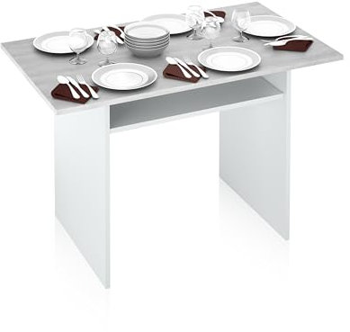 duehome | Mesa Consola Desplegable, Mesa Auxiliar o de Cocina, Modelo Verti, Acabado en Blanco Artik y Gris Cemento, Medidas: 120 cm (Ancho) x 73,5 cm (Alto) x 70 cm (Fondo)
