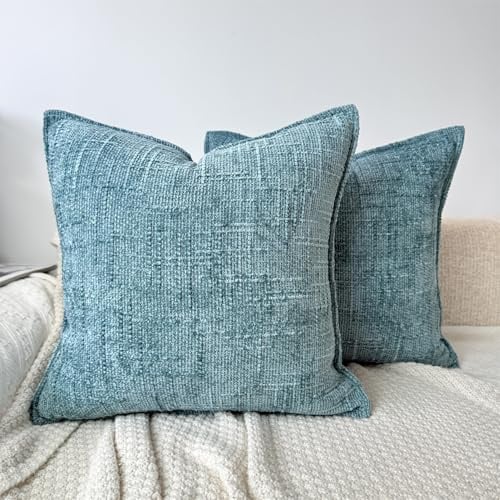 OYIMUA Textur Chenille Kissenbezug 40x40 Türkis 2er Set Dekokissen | Landhaus Boho Sofakissen,Quadratische Modern Kopfkissenbezug für Bett Sofa,Wohnzimmer Schlafzimmer Deko Kissen bezug
