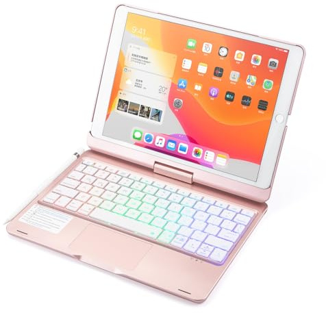 JZCZMCE Custodia con Tastiera per iPad Air da 13 Pollici (M3 2025 / M2 2024), Girevole a 360°, Tastiera Retroilluminata a 7 Colori con Trackpad & Portapenne,Rosa