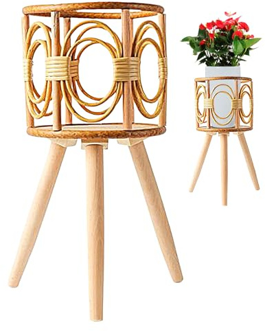 Genérico Estantería De Plantas Interior De Madera - Macetero Tejido a Mano con Patas de Madera,Estante para Plantas Sólido Decoración Boho para Suculentas Flores Interior Exterior