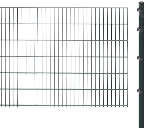 Doppelstabmattenzaun inkl. Pfosten zum Einbetonieren (Höhe: 123 cm, Länge: 4 m) | Doppelstabmatten in Anthrazit | UV- und witterungsbeständig