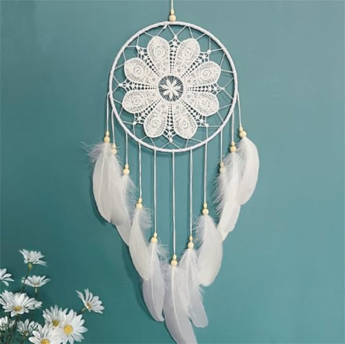 Großer Traumfänger Boho Makramee Wandbehang Gewebte Weißer Feder Handgemachter Traumfänger für Hochzeitsfeiern Schlafzimmer Kinderzimmer Dekor (Stil 1)
