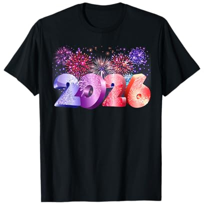 T-Shirt « Happy New Year 2026 » avec Feux d'artifice T-Shirt