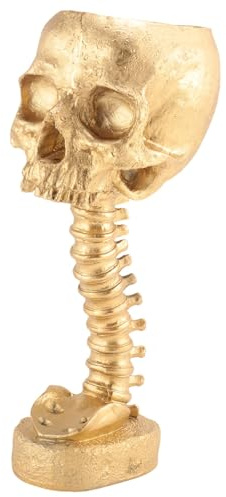 Puthernm Resin Skull Planter & Spine Stand Set, Polyresin Skulls Pot, Halloween Decoration Retro Human Skull Head Flower Reusable Gold