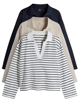 THE SET Damen Schwere Rugby-Langarmshirts, 3er-Pack