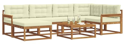 vidaXL Outdoor-Sofagarnitur mit Kissen 7 pcs Natur und Creme, Outdoor-Sofa, modulares Sitzsystem, langlebige Patio-Möbel, Flexible Anordnung für Garten- und Poolbereich