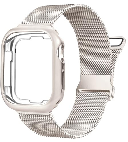 Ocaer Kompatibel mit Apple Watch Armband mit Hülle 40mm 41mm 42mm 44mm 45mm 46mm 38mm, Metall Magnetisch Armband für iWatch SE Series 11 10 9 8 7 6 5 4 3 2 1, Edelstahl Mesh Loop