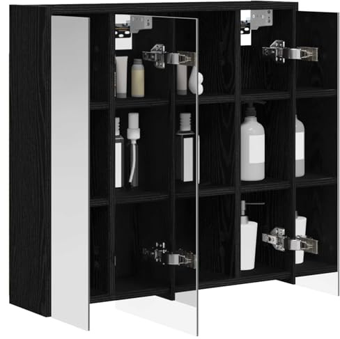 vidaXL Badezimmerspiegelschrank Schwarz Eichen-Optik, Moderne Badezimmer, rechteckiger Stauraum, Wandregal, doppelseitiger Spiegel, Flexibles Möbel