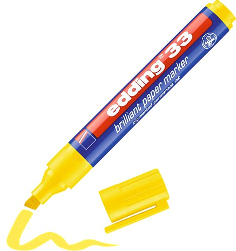edding 33 Brillant-Papiermarker - gelb - 1 Permanent Marker wasserfest - Rundspitze 1,5-3 mm - leuchtende Farben - lichtbeständige Markierung auf Papier, Karton, Kunststoff, Metall oder Glas