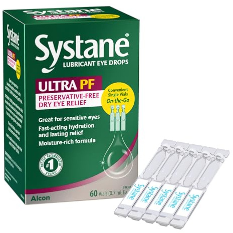 Systane ULTRA Preservative Free Lubricant Eye Drops, 60 Count, Fast-Acting Dry Eye Relief from Irritation & Dryness, Hydrating Eye Drops for Extended Protection, Single-Use Vials