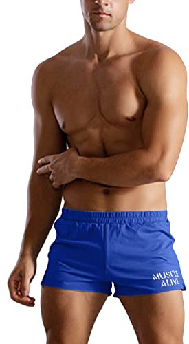 Muscle Alive Sporthose Herren Kurz Fitnessstudio Bodybuilding Turnhose Baumwolle Laufshorts Blau L