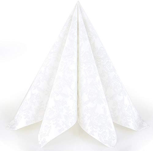 Servietten Ornament weiß Premium Airlaid, STOFFÄHNLICH | 125 Stück | 40 x 40cm | Hochzeitsserviette | hochwertige edle Serviette für Hochzeit, Geburtstag, Party, Taufe, Kommunion | made in Germany