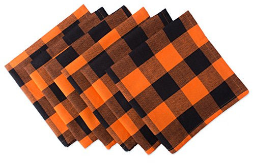 DII Buffalo Check Collection Tischset im klassischen Bauernhaus-Design, Baumwolle, Orange und Schwarz, Napkin Set, 20x20, 6