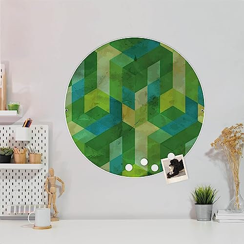 banjado® Design Magnettafel rund Größe Ø 47cm mit Motiv Grüne Würfel - magnetische Pinnwand/Magnettafel aus Metall/Memoboard für Küche, Büro & Kinderzimmer mit Magneten & Montageset