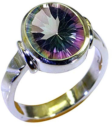 Gemsyogi Statement-Ring aus Sterlingsilber mit natürlichen Edelsteinen, ovale Form, handgefertigt, Größen 48,5 bis 72,5, Stein, Mystic-Quarz