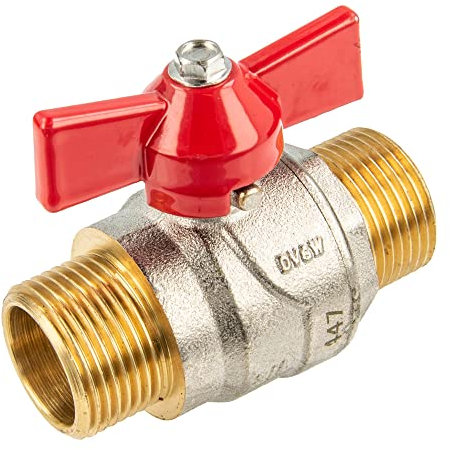 tecuro Kugelhahn, beidseitig Außengewinde G 1 Zoll (DN 25) Flügelgriff, Messing vernickelt, beständig für Kalt- und Warmwasser, Dampf, Mineralöl