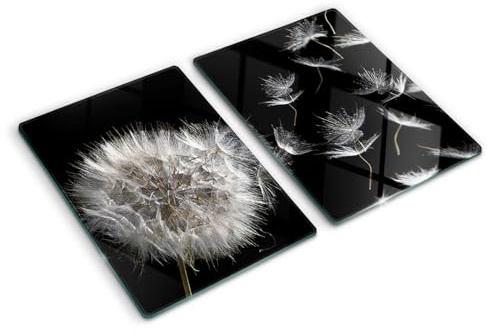 Glasschneidebrett 2x40x52 cm 2 Stück Glasplatte Dekorativ Gehärtetes Glas für die Küche Plastikfrei Antibakteriell Lebensmittelecht Rutschfest Silikonfüße Hitzebeständig - Löwenzahn
