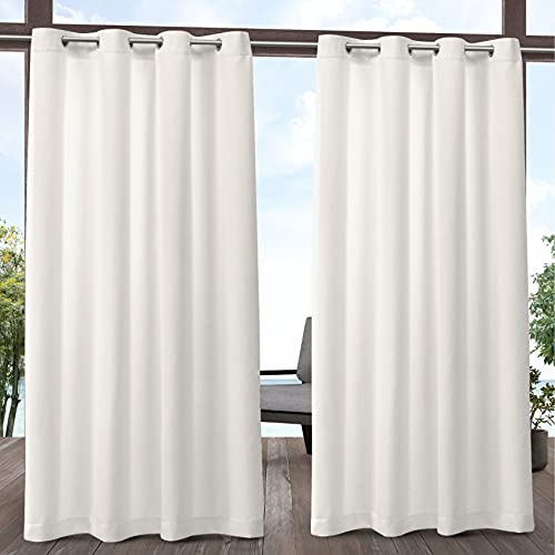 Exclusive Home Biscayne Indoor/Outdoor Two Tone Textured Grommet Top Curtain Panel, 54x84, Ivory, Set of 2