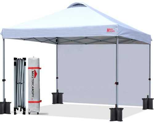 MasterCanopy 2 x 2 m Pop up Pavillon Faltpavillon Festzelt Partyzelt mit 1 Seitenwand/Seitenteil für Markt, Garten, Hof, Weiß