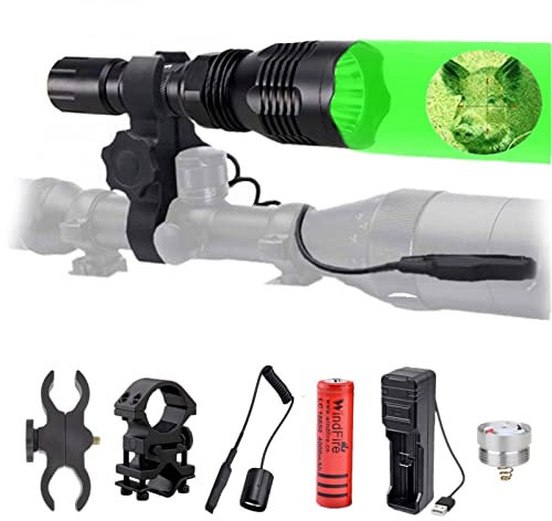 WINDFIRE Linterna de caza luz roja verde, Antorcha Táctica LED 350 Lúmenes Luz de Caza Coyote Hog Impermeable con Interruptor de Presión, Batería y Cargador