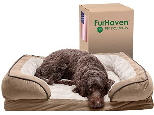 Furhaven Haustier-Hundebett, Große Hundebetten für Hunde, Mittlere Kleine Hundebett Orthopädische Memory Foam Hundebetten, Abnehmbarer waschbarer Bezug, Kisten, Sofa und Couch