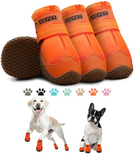 Hcpet Pfotenschutz Hundestiefel, Hundeschuhe Hundeschuhe mit reflektierenden Riemen, Welpenschuhe für kleine mittelgroße Hunde im Freien, Pfotenschutz, 4 Stück