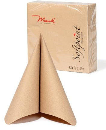 Mank Servietten Softpoint 2-lagig 40 x 40 cm, 1/4 Falz, soft wie Tissue und stabil wie Airlaid, praktische Einmal-Serviette mit Softpoint Prägung, braun natur 60 Stück (Recycled Braun)