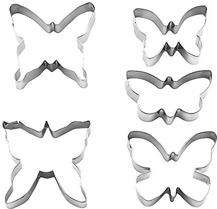 JIHUOO 5 Pcs Stainless Steel Butterfly Cookie Cutters Shapes Fondant Molds Set Sandwich Chocolate Biscuit Cake Mould